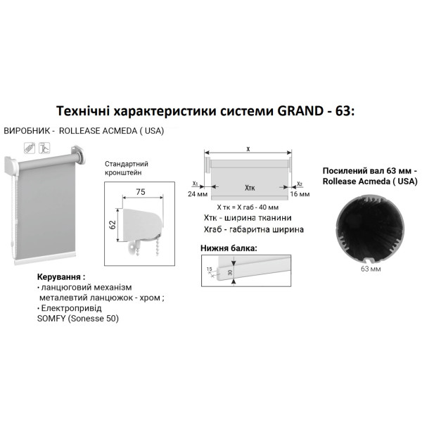 Рулонна штора GRAND 63 колекція PLAIN Black Out ширина 150см