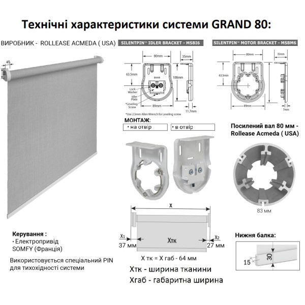 Рулонна штора GRAND 80 колекція Screen Solar ширина 200см